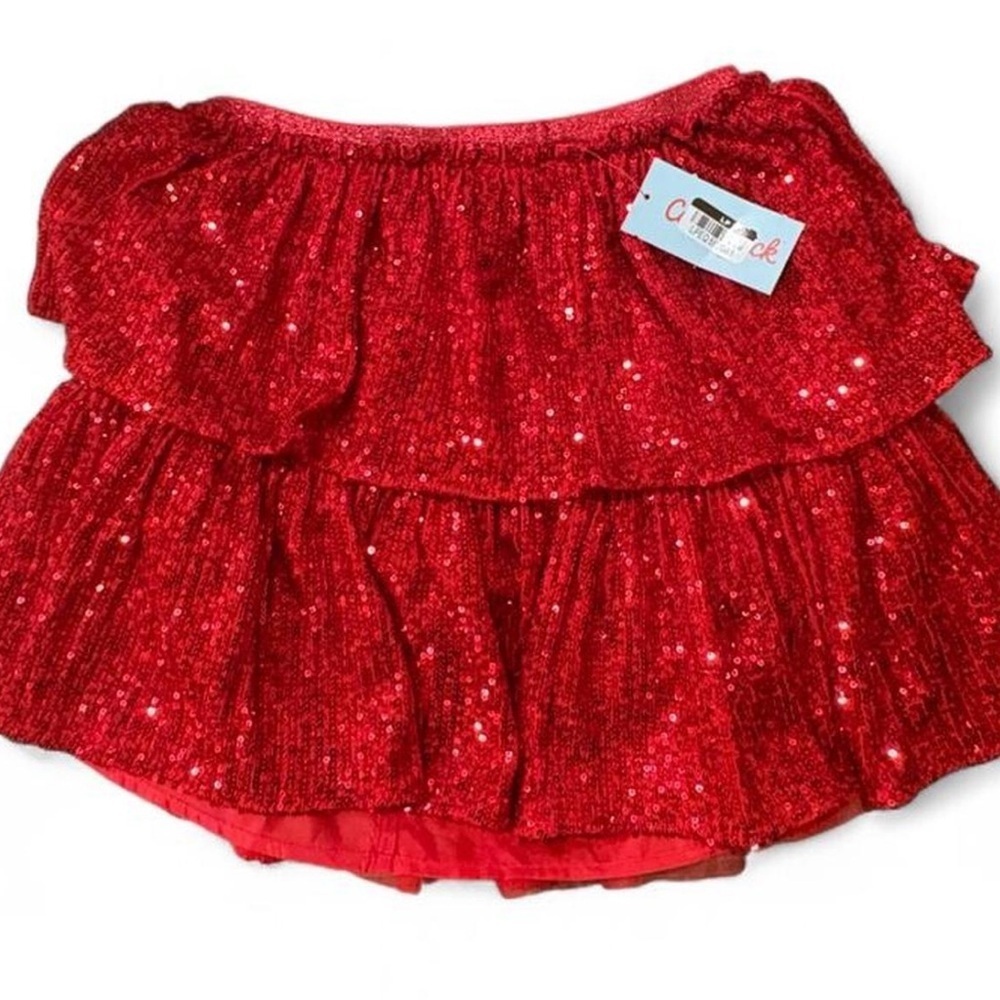 Red Sequin Ruffle Skirt